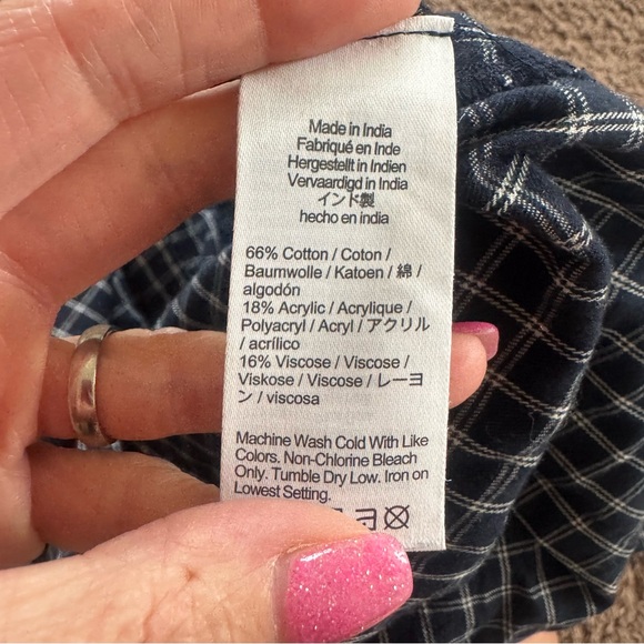 MADEWELL Easy Y-Neck Button-Up Shirt Indigo White Plaid Flannel Cotton XL $88 - Picture 7 of 10